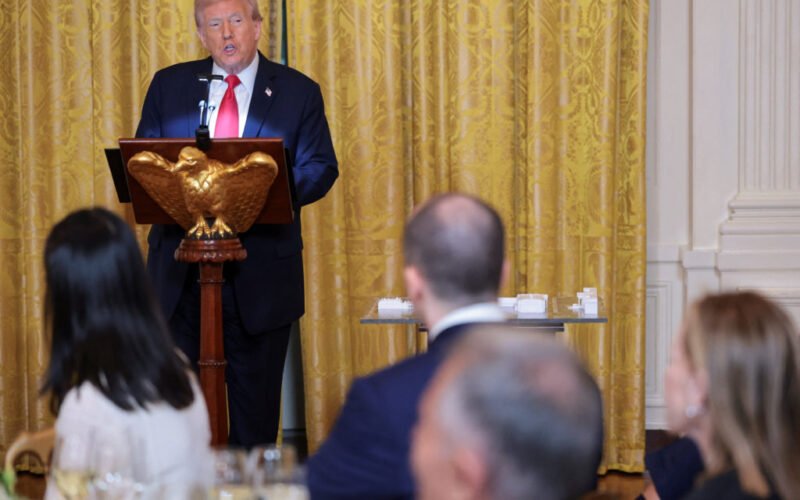 Watch: Trump hosts a dinner for donors to a $250 million White House ballroom project