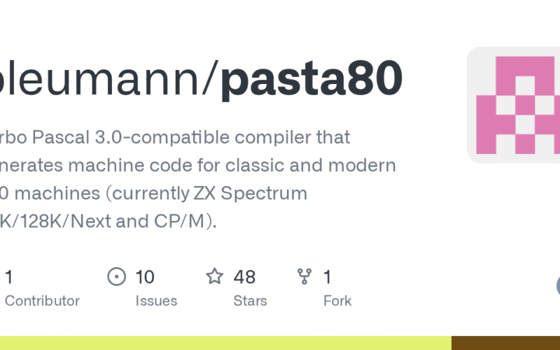 pleumann/pasta80: Turbo Pascal 3.0-compatible compiler that generates machine code for classic and modern Z80 machines (currently ZX Spectrum 48K/128K/Next and CP/M).