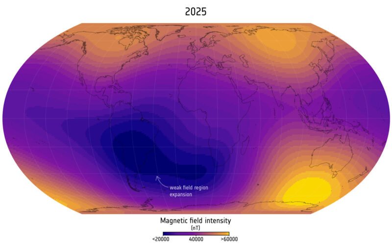 Swarm reveals growing weak spot in Earth’s magnetic field