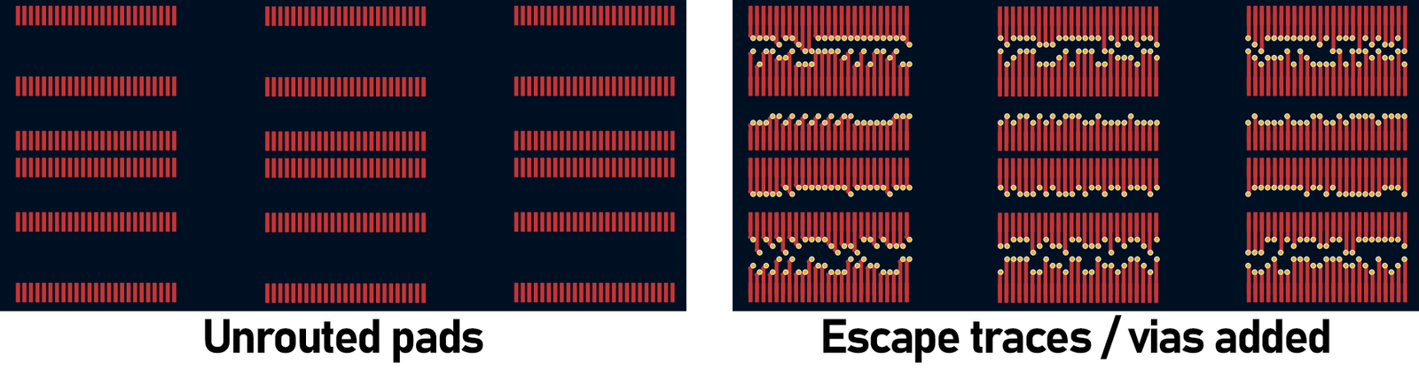The escape path planning for individual pads