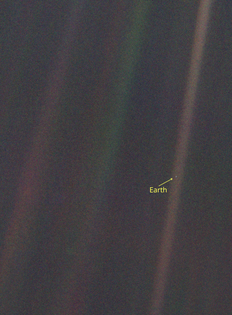 The ‘Pale Blue Dot’ image of Earth, captured by Voyager 1.