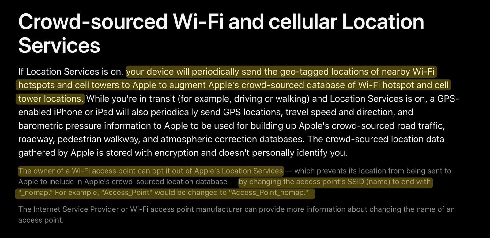 Apple support WPS opt out page