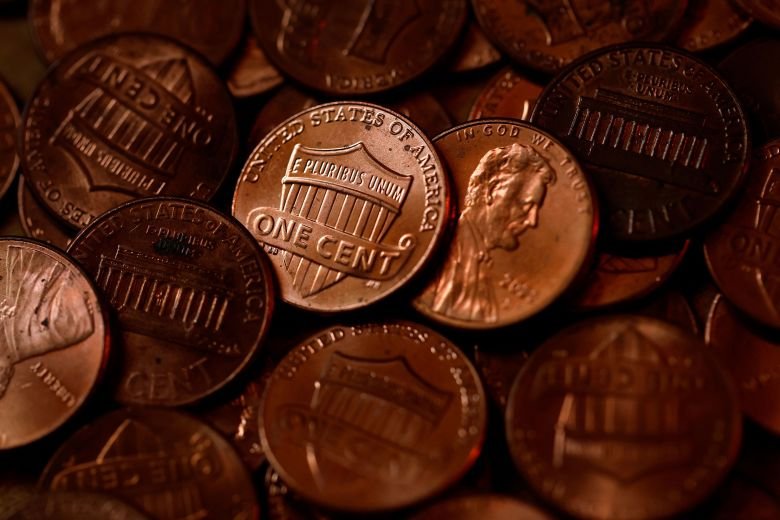 Pennies are displayed in San Anselmo, California, on October 31.