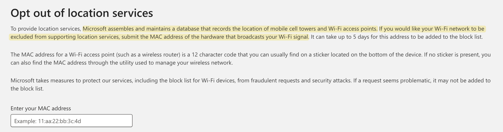 Microsoft support WPS opt out page
