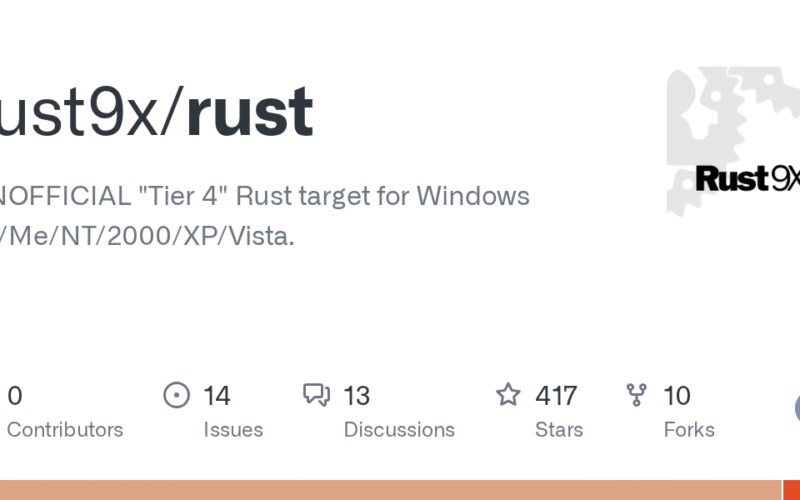 rust9x/rust: UNOFFICIAL “Tier 4” Rust target for Windows 9x/Me/NT/2000/XP/Vista.