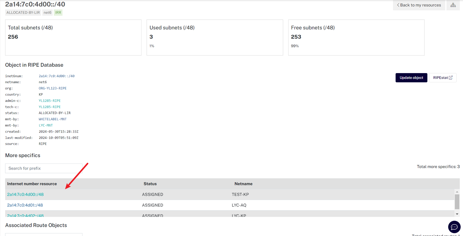 Viewing subnets under the LIR-assigned block