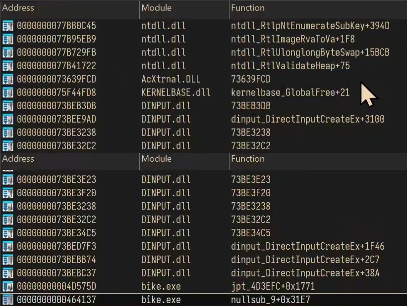 Stack trace from debugger