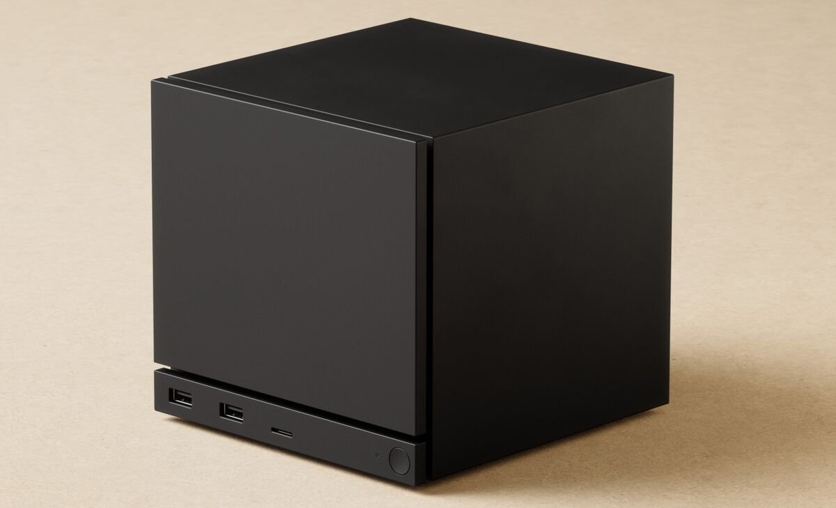 Valve's newly announced Steam Machine: a mysterious looking sleek black box.