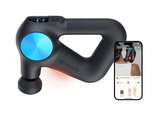 Image may contain: adult, person, device, Theragun, electrical and electronics