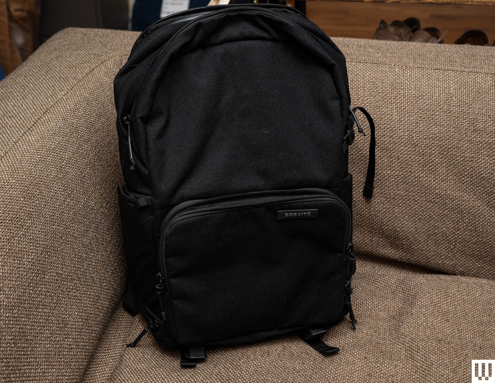 Front of a black backpack
