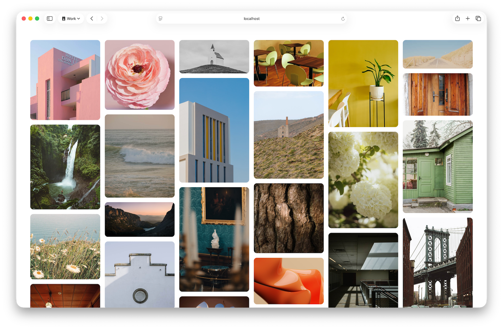 Classic masonry-style layout of photos of various aspect ratios, all the same width, aligned in six columns
