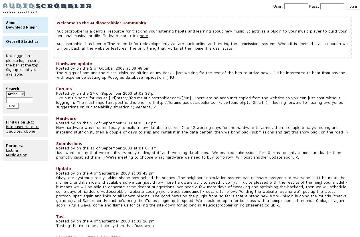 Audioscrobbler, 2003