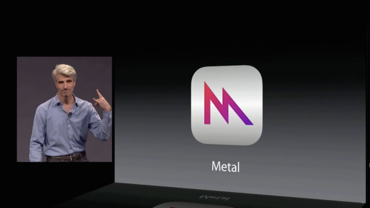 Craig Federighi announcing Metal during WWDC 2014, jokingly making a