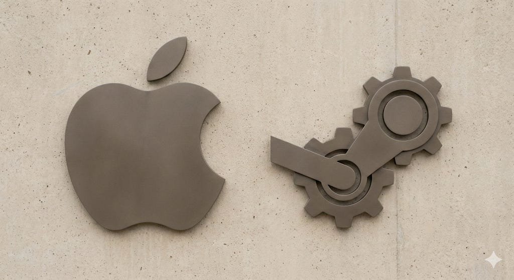 (Apple and Steam logos side by side)