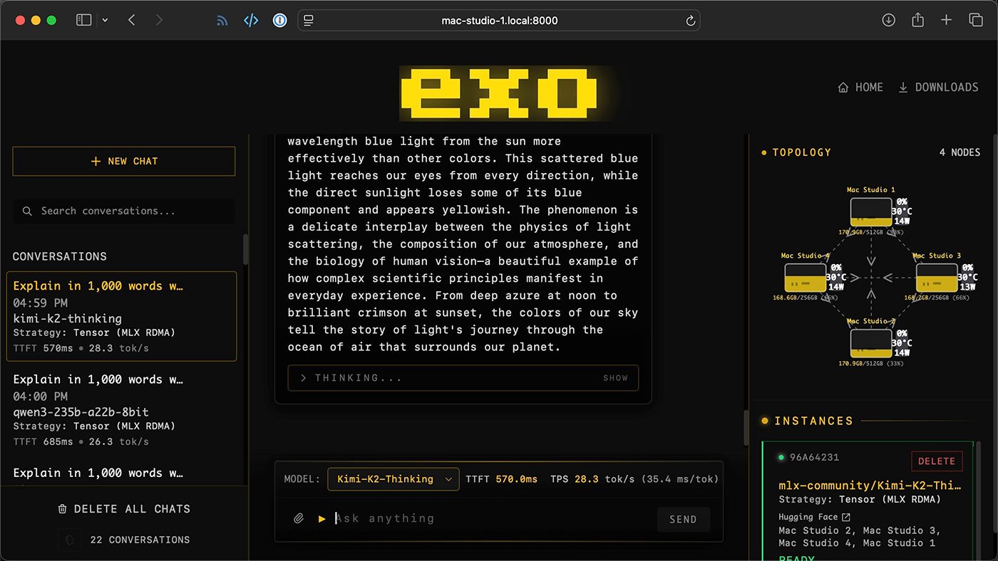 Mac Studio Kimi K2 Thinking on full cluster in Exo