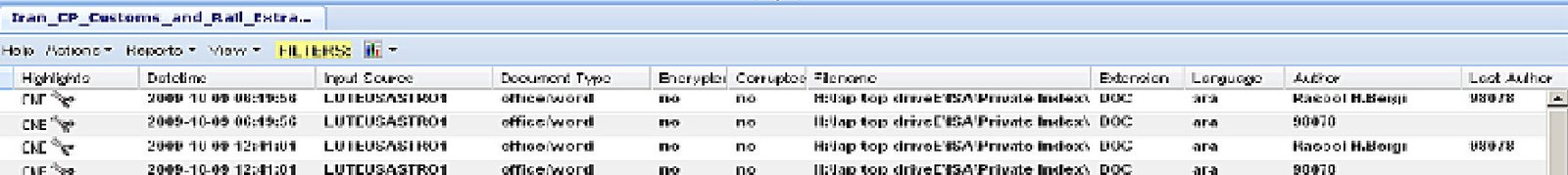 Screenshot from the page 17 table showing the surveillance results
