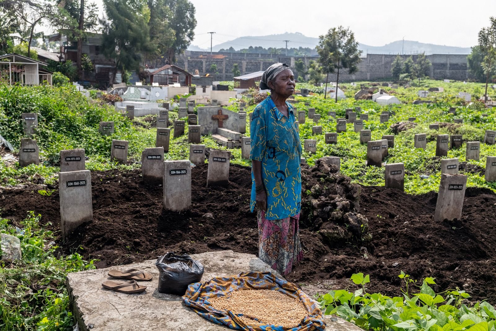 Someone plants crops in the cemetery