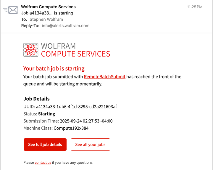 Email confirming batch job is starting Email confirming batch job is starting