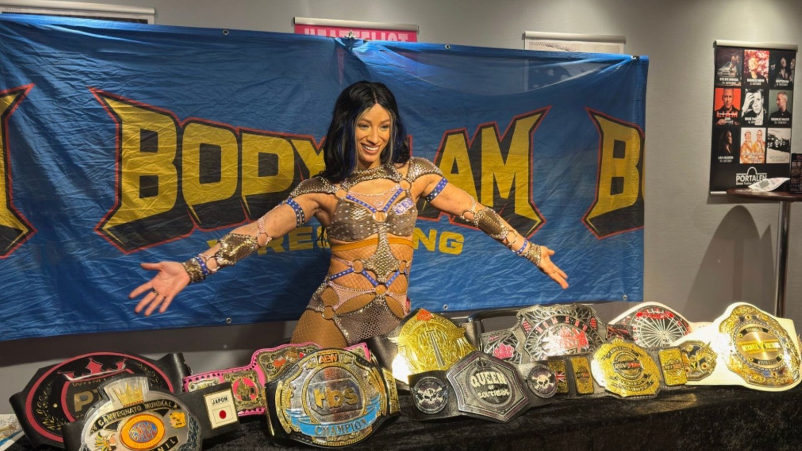 Mercedes Moon with her belt collection [Source: @MercedesVarnado on X]