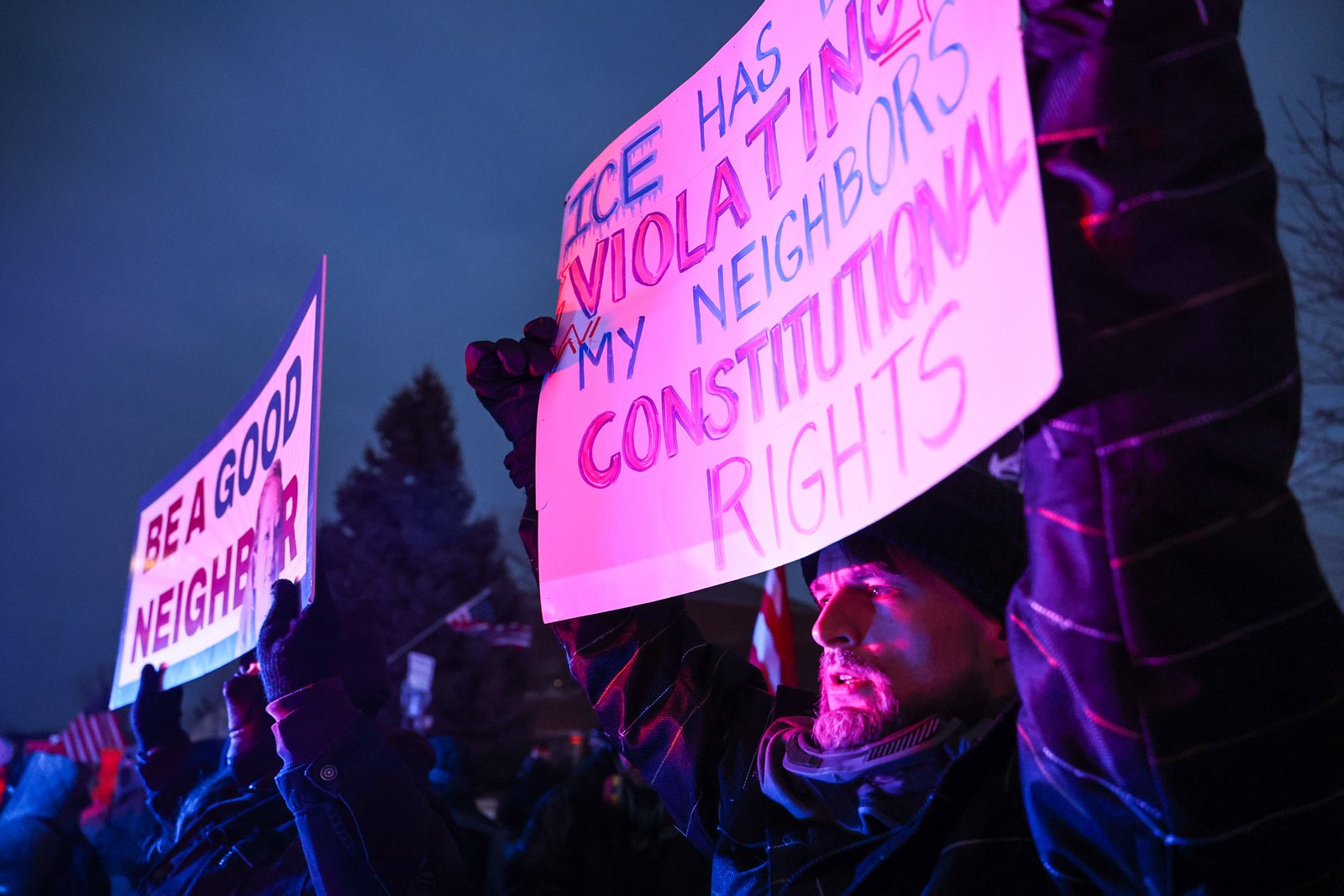 The demonstrators were not deterred by the cold.