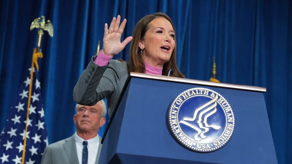 FILE - Secretary of Agriculture Brooke Rollins speaks as U.S. Secretary of Health and Human Services Robert F. Kennedy Jr. (left) looks on during a policy announcement event at the U.S. Department of Health and Human Services on January 8, 2026 in Washington. (Photo by Anna Moneymaker/Getty Images)