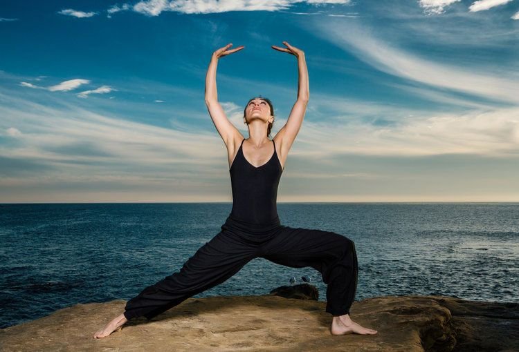 The image may contain a human person, sports, exercise, fitness, yoga and stretching