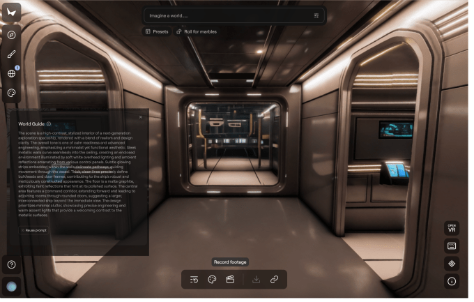 Spaceship environment created in marble with text overlay. Notice how realistically the lights are reflected on the walls of the hub.