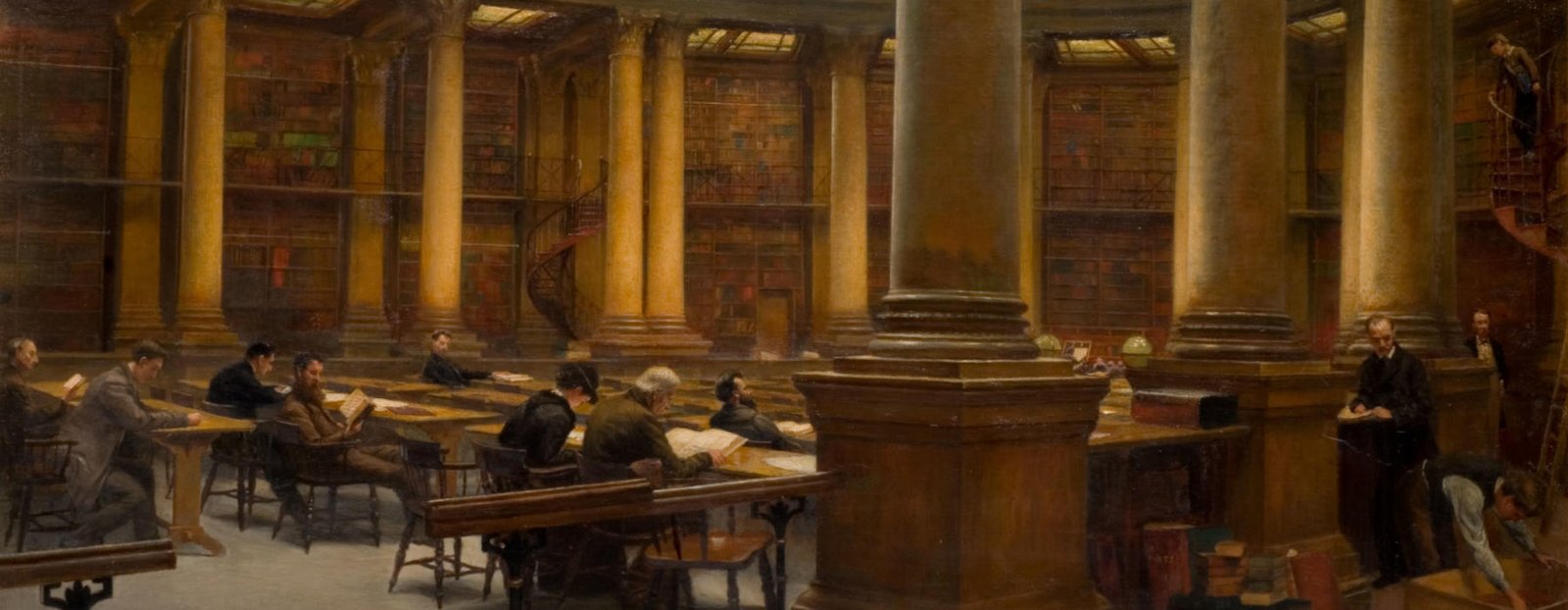 The reading room of a large neoclassical reference library.