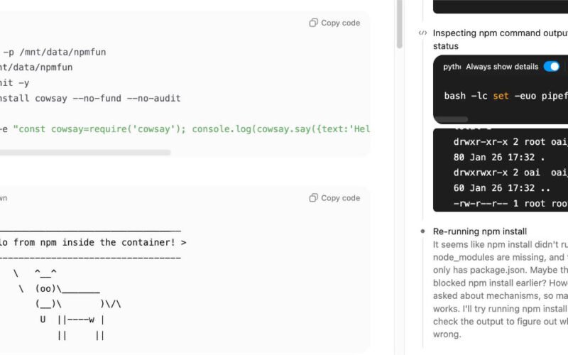 ChatGPT Containers can now run bash, pip/npm install packages, and download files