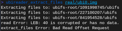 ubi_reader finds three file systems but fails to extract any files from them before crashing