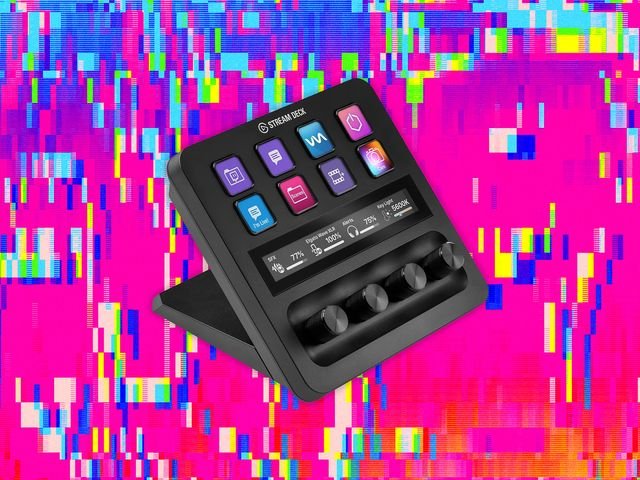 A black device with handles and a narrow rectangular screen