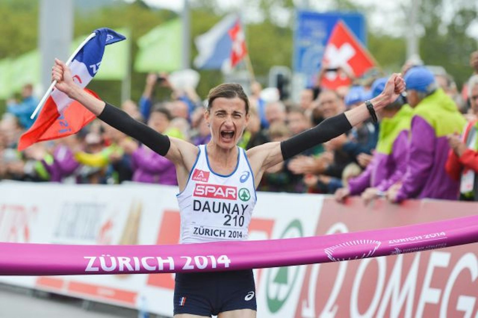 French athlete Christelle Daunay wins the marathon at the European Athletics Championships in Zurich in 2014
