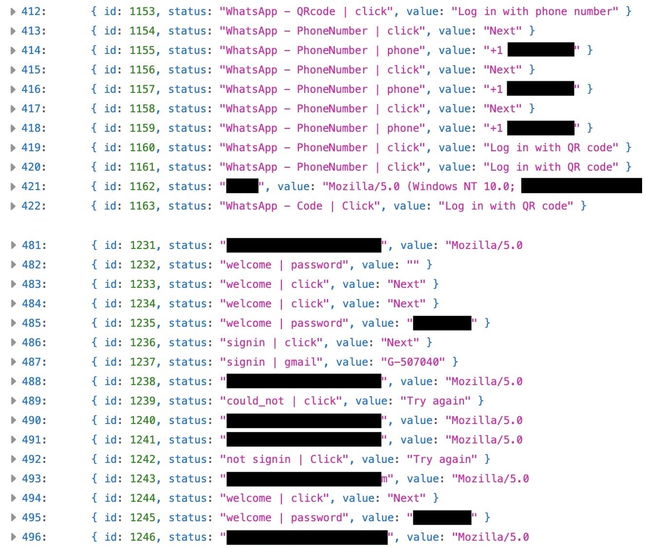 A collection of exposed logs from the attacker