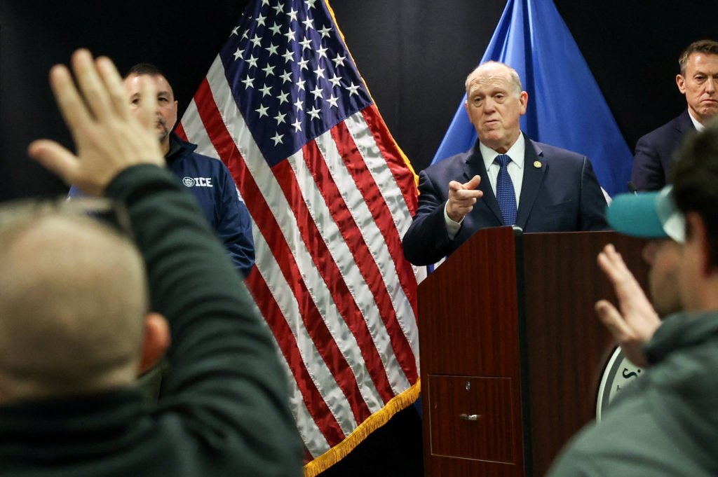 White House border czar Tom Homan speaks at a news conference in Minnesota