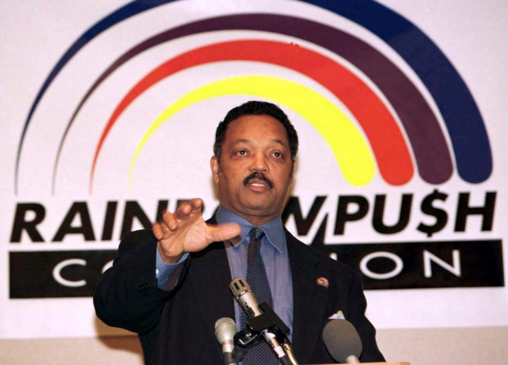 File photo: Pastor Jackson speaks at the Rainbow Push Coalition press conference