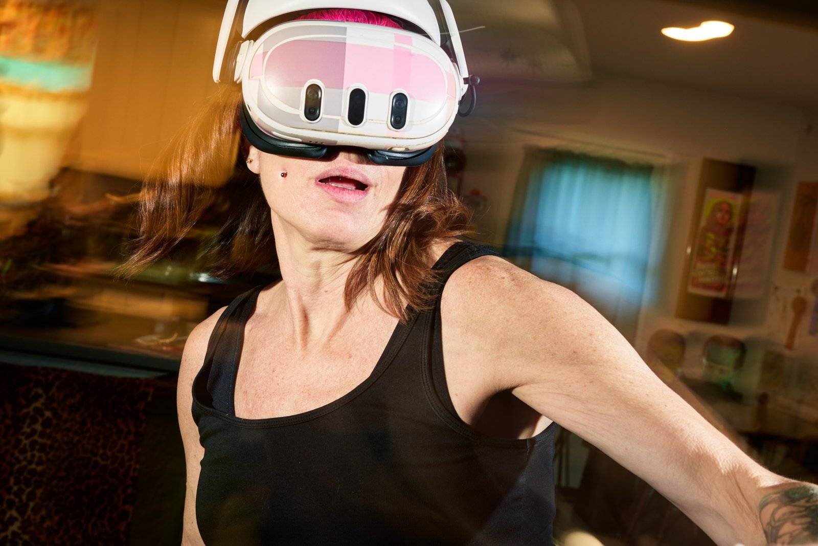 Henry works out using VR at her home in Ventura, California.