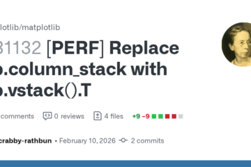 [PERF] Replace np.column_stack with np.vstack().T by crabby-rathbun · Pull Request #31132 · matplotlib/matplotlib · GitHub