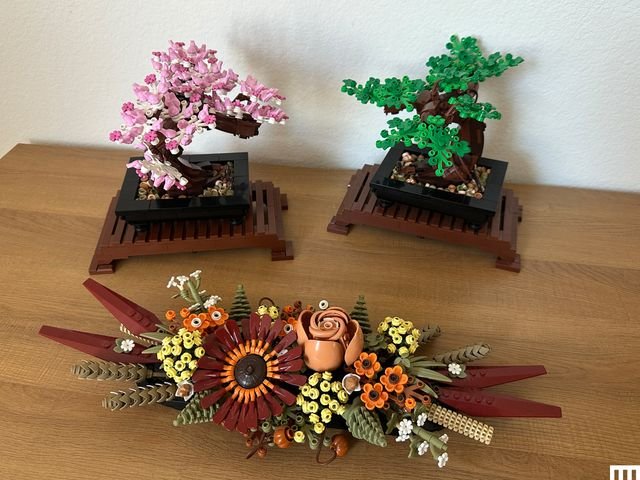 Lego sets to create bouquets and small plants such as cherry blossoms and bonsai
