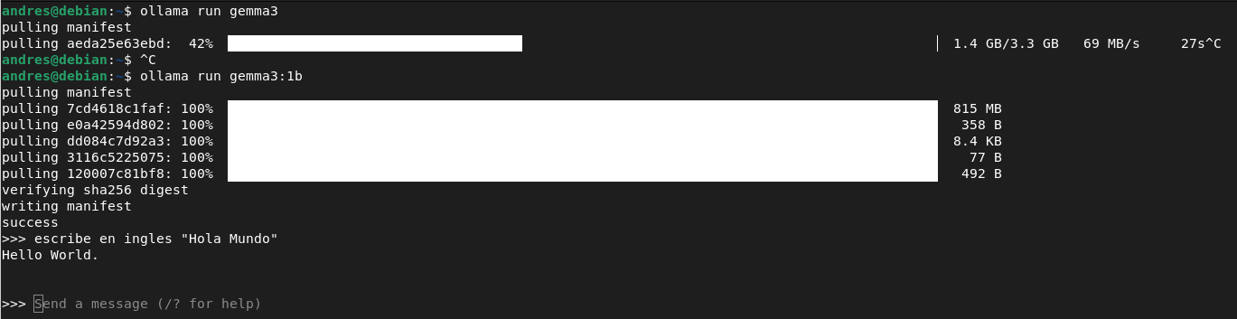 Example of running a model in Ollama