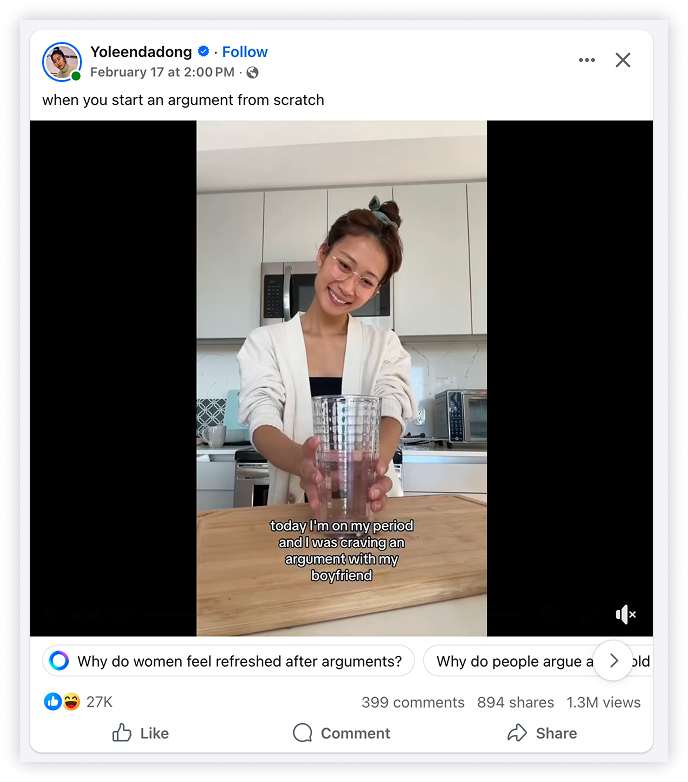 Facebook post of a video sketch