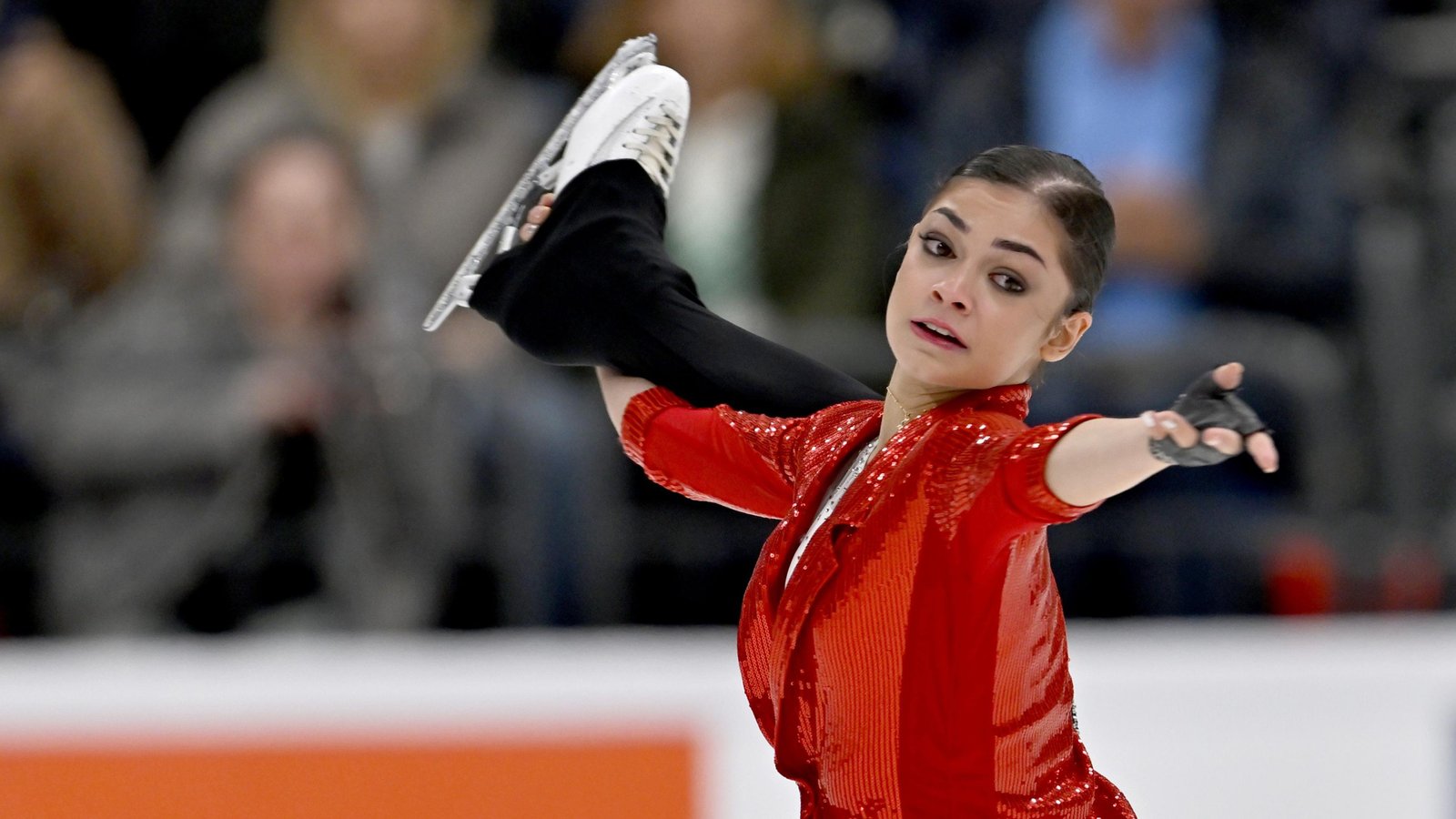Adelia Petrosyan performs her free skate during Stage 4 of the 2025/26 Russian Figure Skating Grand Prix at CSKA Arena in Moscow, Russia