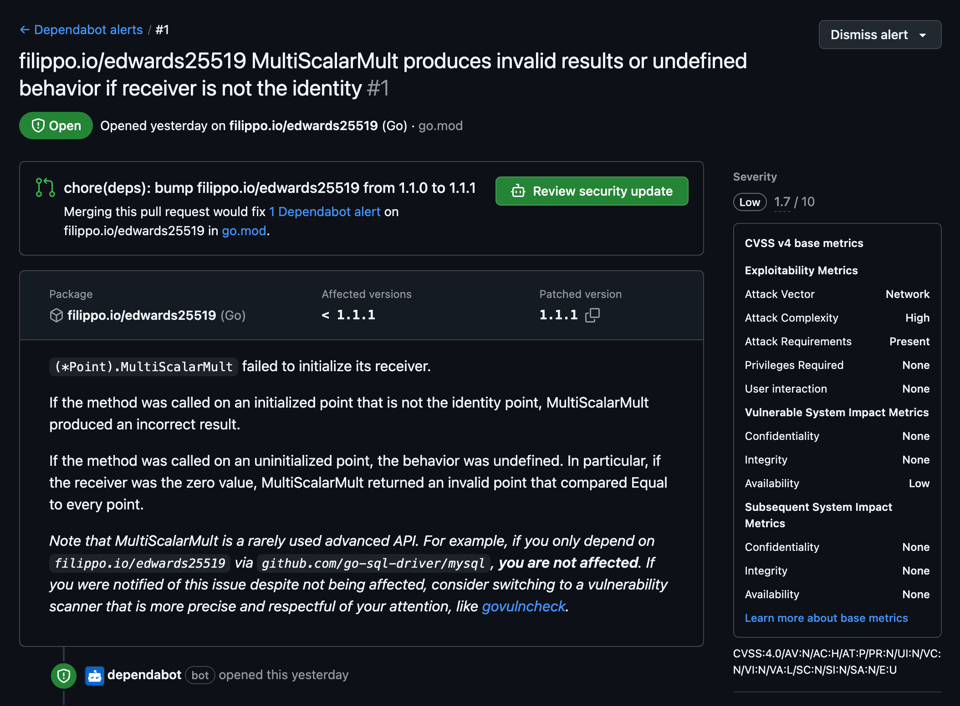 the Dependabot alert