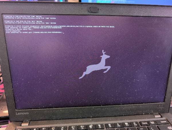 A full disk encryption prompt from Guix’s GRUB