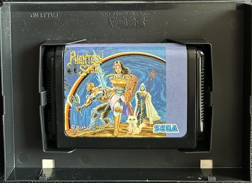 Phantasy Star Fukkokuban, which uses the Phantasy Star box art on a Japanese cartridge shell.