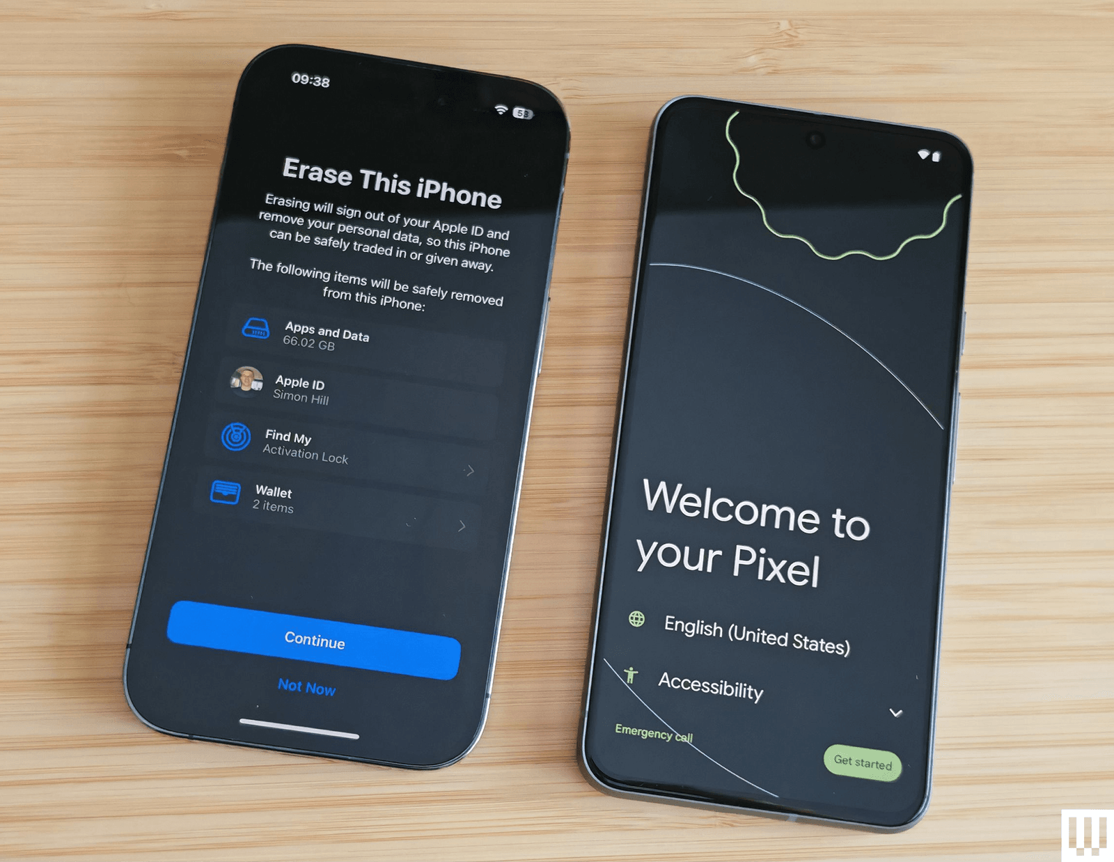 iPhone shows a prompt to delete data next to your Android phone and displays a welcome message