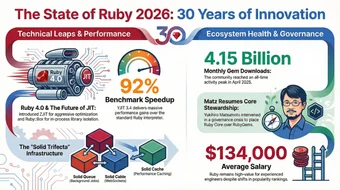 State of Ruby 2026: 30 Years of Innovation Infographic showing Ruby