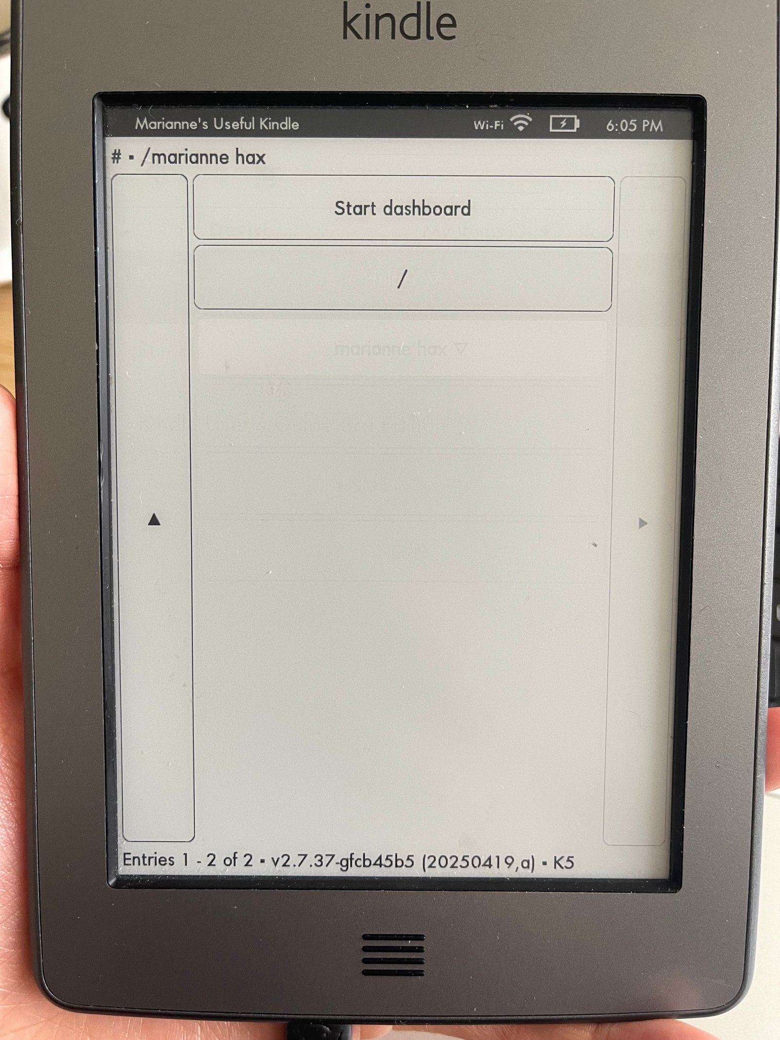 An image of what it looks like once you click into 'marianne hax', only one menu item titled 'Start dashboard'