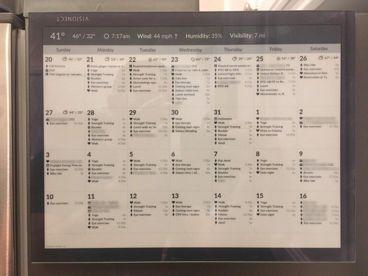 Monthly calendar view on display
