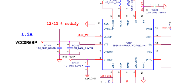 The relevant part of the schematic for the board section