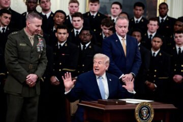 WATCH: Trump presents Commander-in-Chief’s Trophy to Navy’s football team, says Hegseth and Cain are in the Situation Room